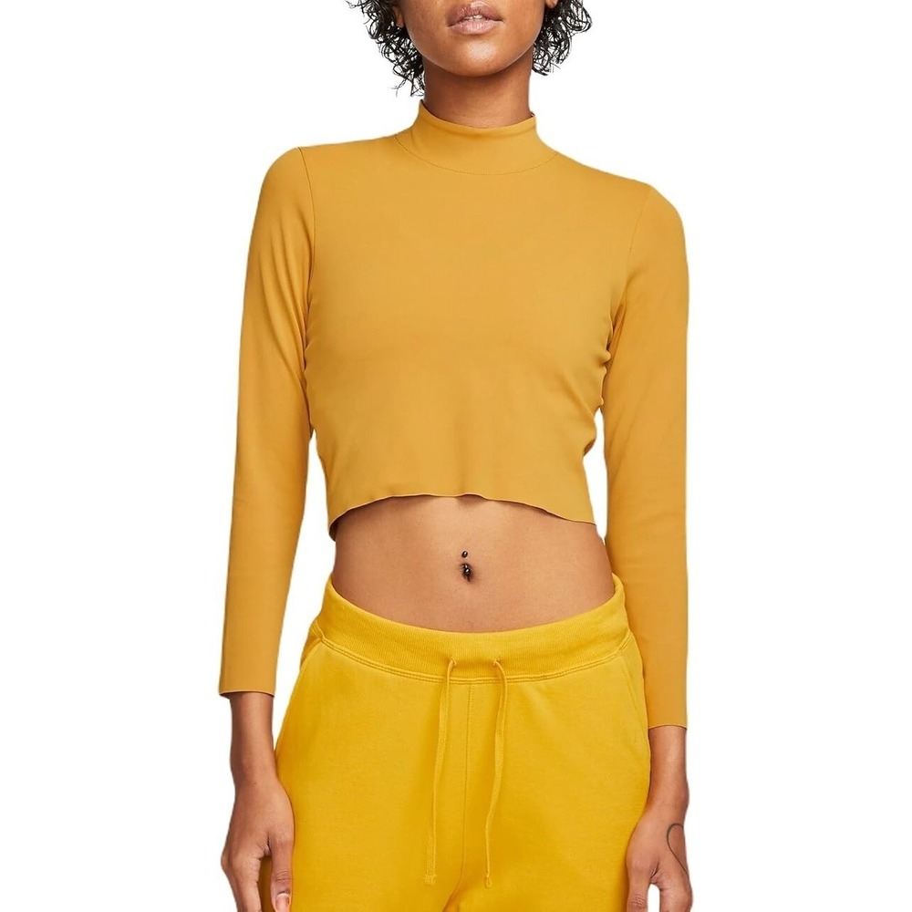 Nike Yoga®‎ (Women's XL) Dri-FIT™ Luxe Long Sleeve Crop Top in Gold Suede